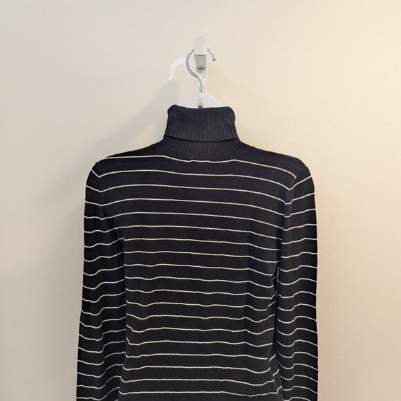 Ann Taylor Black and White Striped Lightweight Turtleneck Sweater - Picture 2 of 6